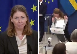 La impactante caída de la nueva ministra de Salud de Suecia durante su primera rueda de prensa