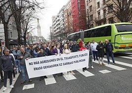 Fotografía de archivo de una manifestación en Bilbao de trabajadores de Bizkaibus contra las agresiones.