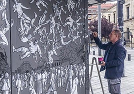 Mintxo Cemillán interviene el kiosco de la calle Prado con su original trazo.