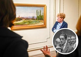 La pintura 'Vista de Vitoria' (1934) junto a una imagen en la que se ve al pintor vitoriano.