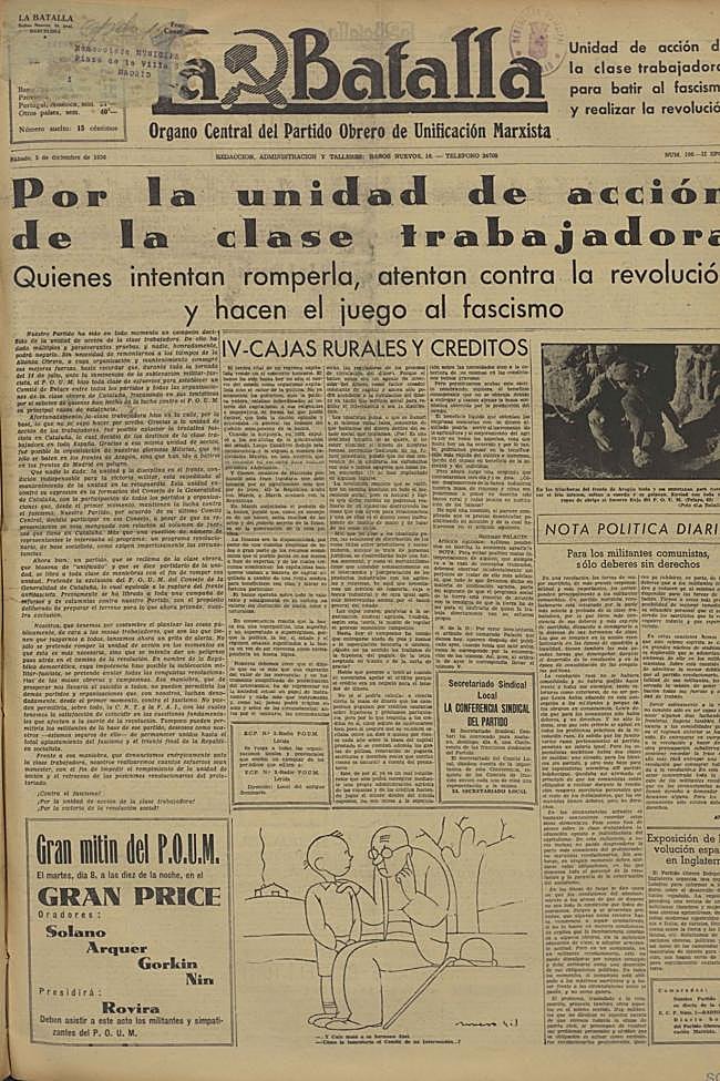 Cabecera de 'La Batalla' en la Guerra Civil.
