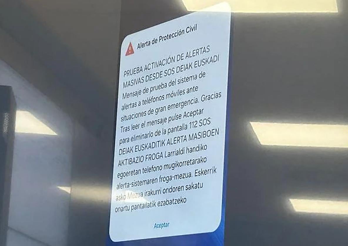 Imagen de la alerta enviada a los móviles en Balmaseda.