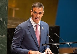 Pedro Sanchez, duela aste batzuk, Nazio Batuen Erakundearen egoitzan.