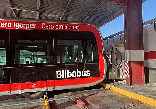 Un vehículo en un punto de carga que aprovecha la energía excendente del metro.