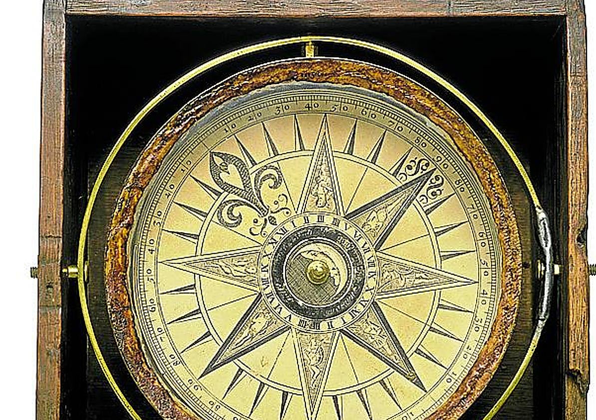 Imagen principal - 1. Brújula realizada por Jonathan Eade, hacia 1750. 2. Retrato de Mary Read (1685-1721). 3. Copa de coco, cáscara de coco y plata, hacia 1722, que conmemora la derrota de Bartholomew Roberts. 