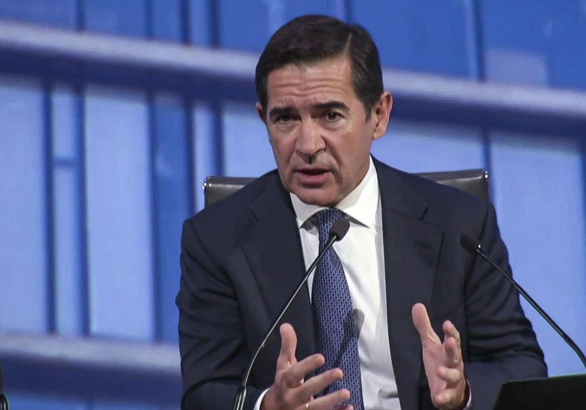 Carlos Torres, presidente del BBVA, durante la rueda de prensa de este viernes