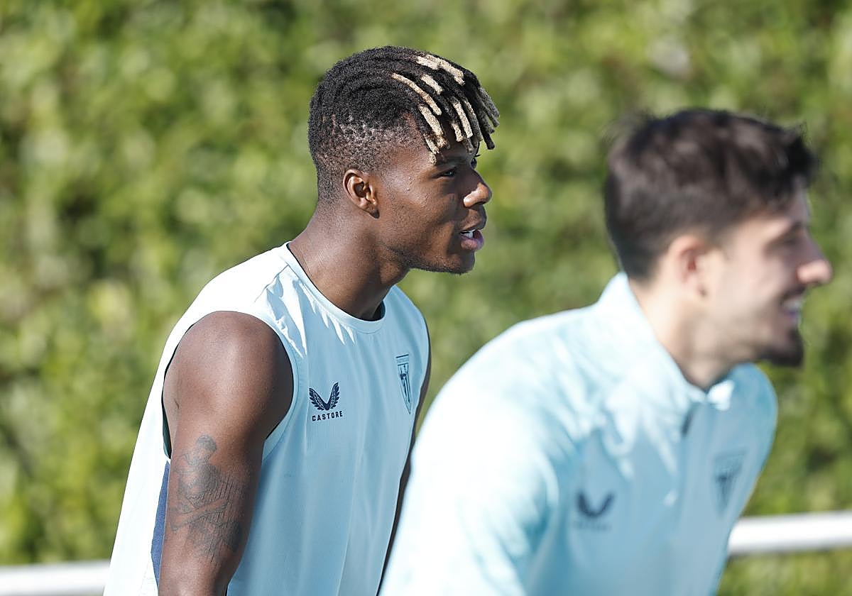 Nico Williams en el entrenamiento del Athletic del sábado