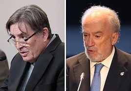 El director del Instituto Cervantes, Luis García Montero, y el director de la Real Academia Española de la Lengua, Santiago Muñoz Machado, en el X Congreso de la Lengua en Perú.