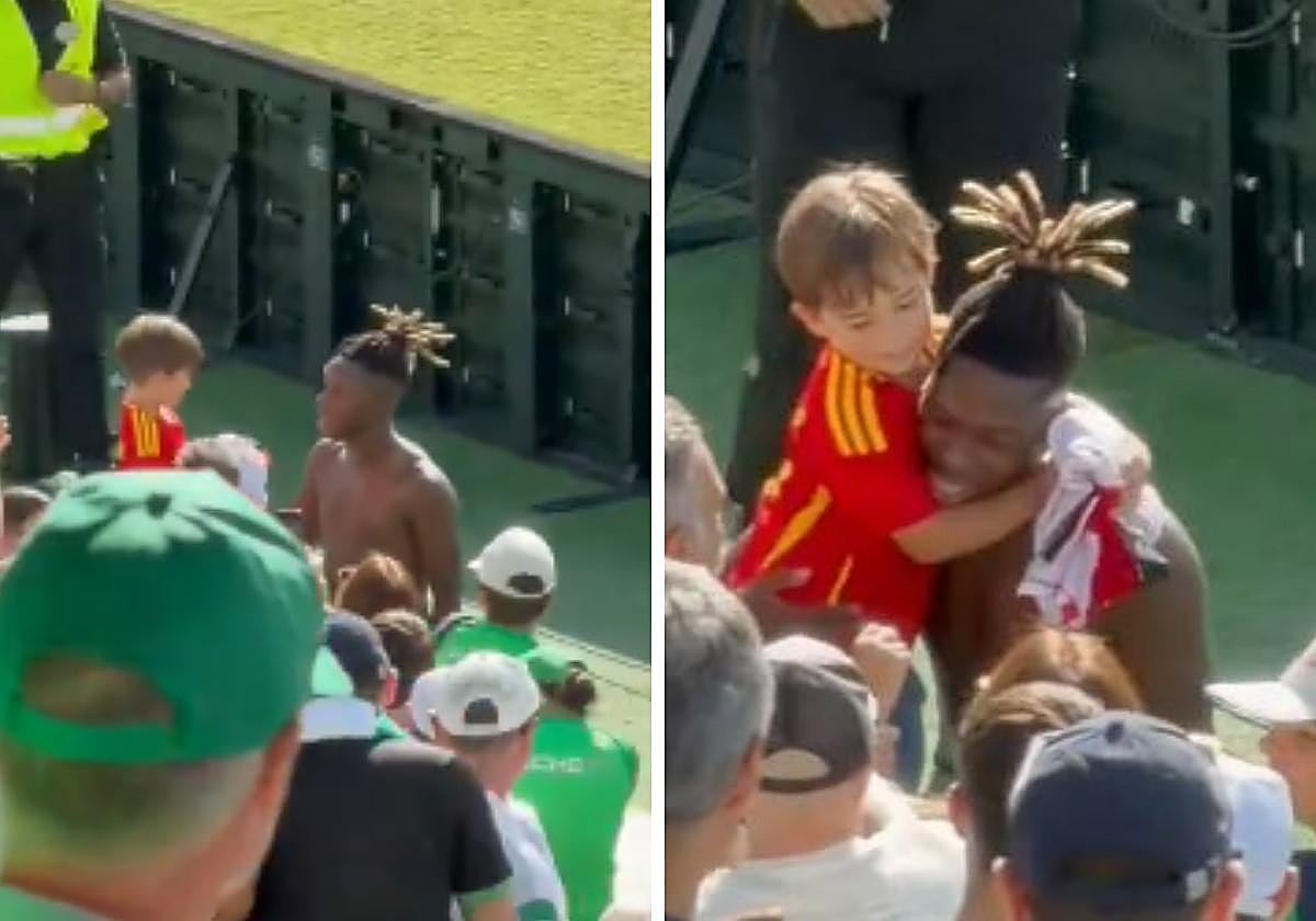 El regalo de Nico a un niño en Elche que llevaba puesta su camiseta de España