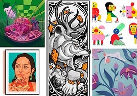 Ilustraciones de Sebastián Espinazo, Carlos Torres García, Alejandro Echeita, Adrián Fuentes y Lucía Antruejo; algunos de los artistas que participarán en el mercado vitoriano.