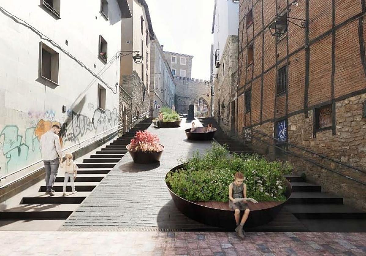 Recreación del cantón de las Canicerías con las nuevas jardineras.