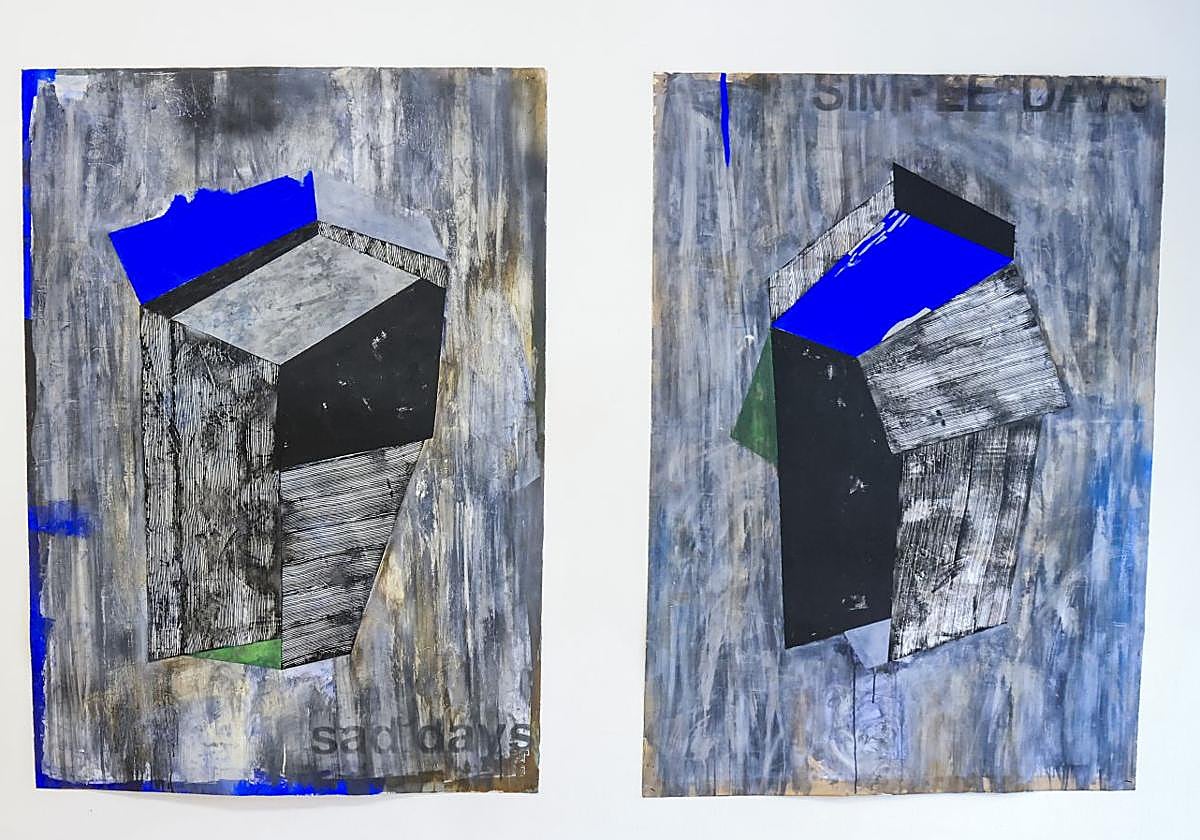 En las obras de Jabier Herrero destaca el azul añil en recuerdo de su padre.