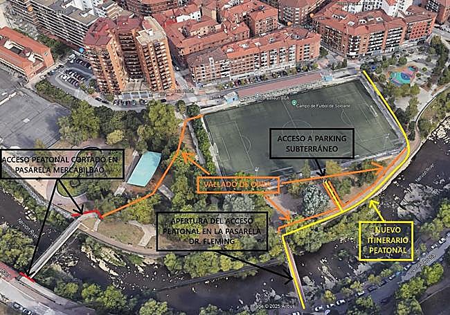 Croquis de la pasarela situada a unos metros en paralelo.
