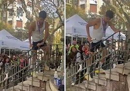 La curiosa forma de bajar escaleras del subcampeón de la Behobia
