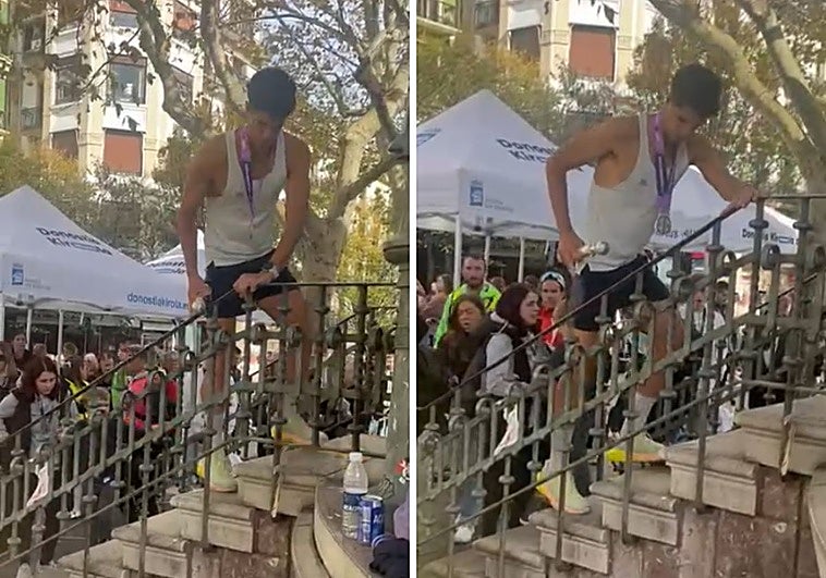La curiosa forma de bajar escaleras del subcampeón de la Behobia