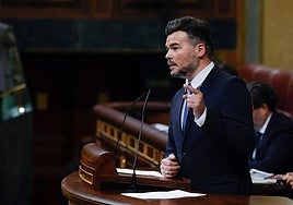 El portavoz de ERC, Gabriel Rufián, durante su intervención este miércoles en el Congreso de los Diputados.