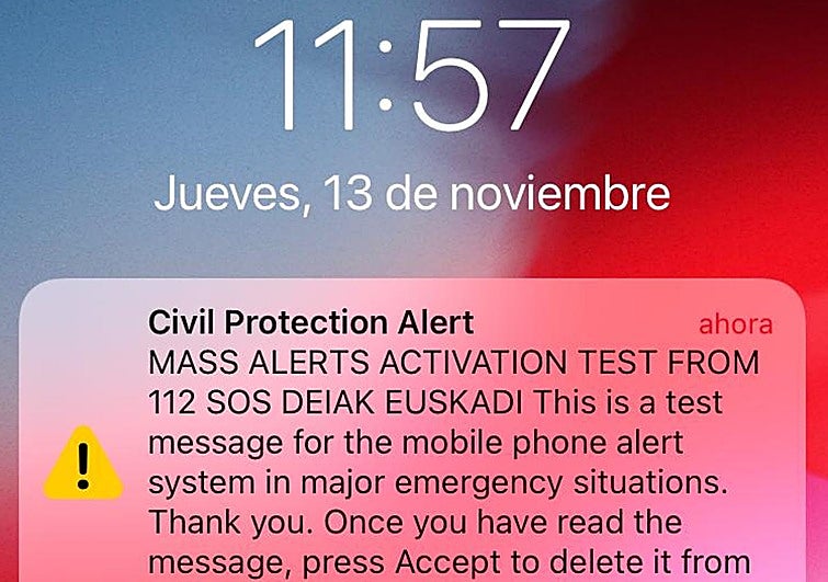 Captura del mensaje de alerta