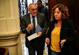 El diputado general Ramiro Gonzalez y Eva Lopez de Arroyabe, en el pleno de las juntas generales de Alava.