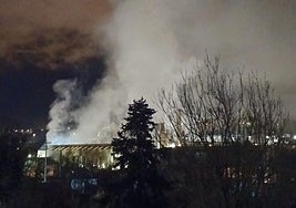 Humareda desatada a primera hora de la mañana en la industria de Asua.