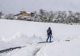 Un hombre cruza el paisaje nevado con el pan.