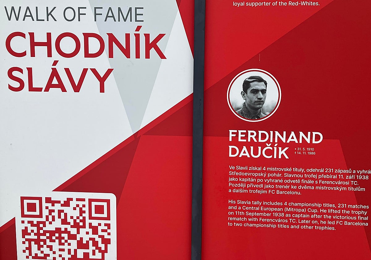 Biografía de Daucik en el Paseo de la Fama del Slavia situado en su estadio.