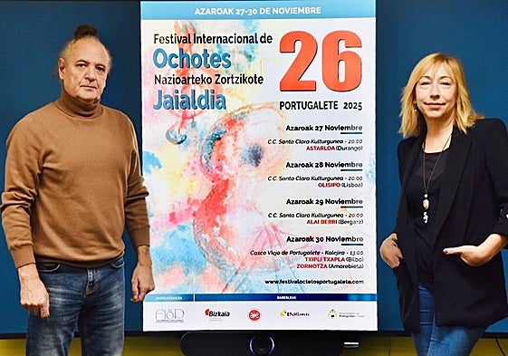 La concejala de Cultura, Estíbaliz Freije, y el presidente del evento, Joseba Gotzon, presentan la programación.
