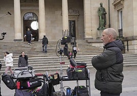 El rodaje de 'Cuerpos locos' se desarrolló en la plaza de la Provincia el pasado marzo.