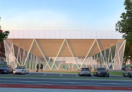 Infografía que muestra la futura instalación para cubrir el área deportiva situada en la calle Mestikabaso de Gernika.