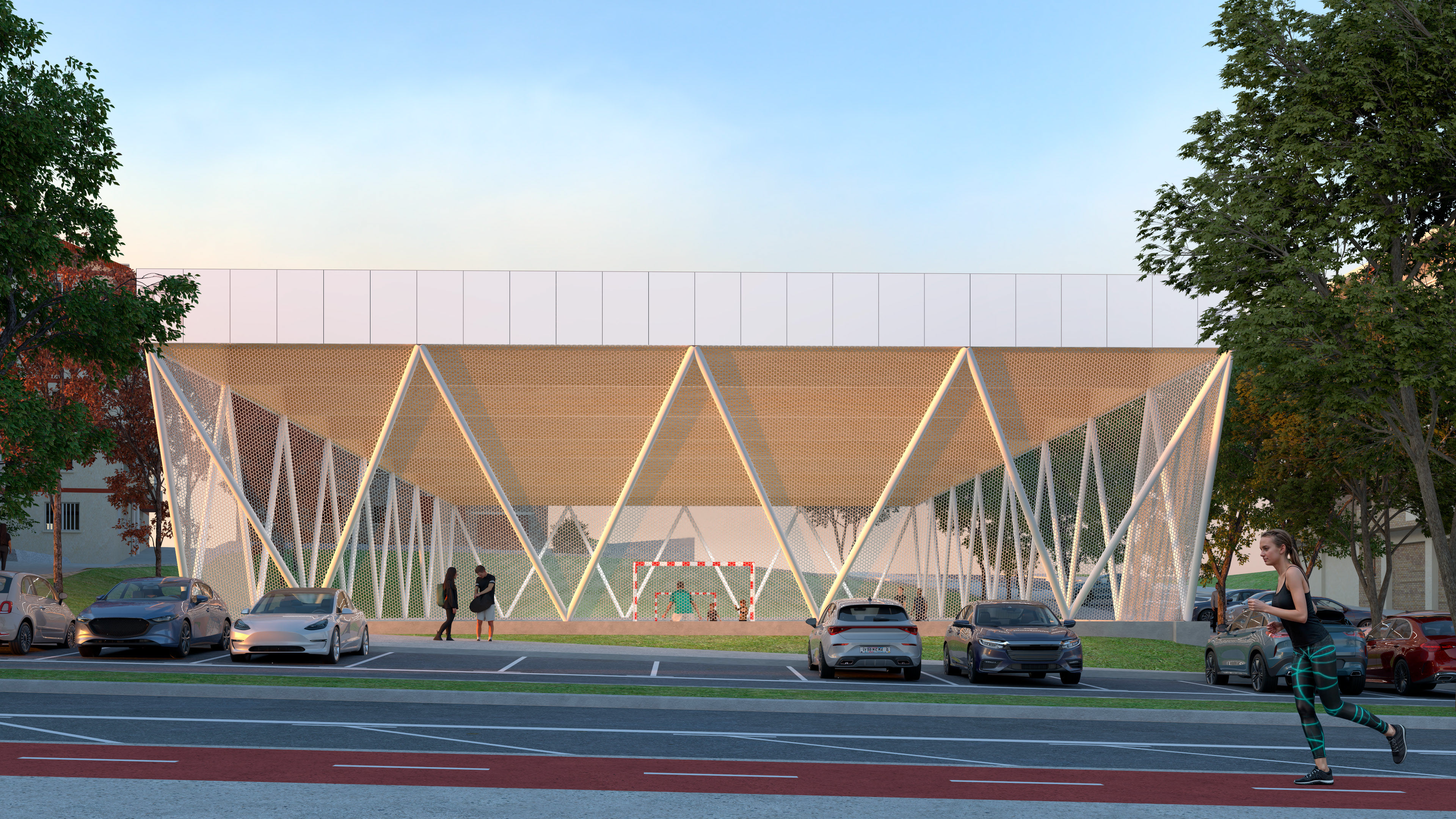 Infografía que muestra la futura instalación para cubrir el área deportiva situada en la calle Mestikabaso de Gernika.