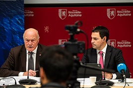 El lehendakari junto al presidente de Nueva Aquitania, Alain Rousset, esta mañana en Burdeos.