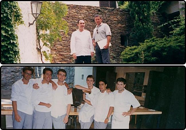 Con Ferran Adrià en los meses que pasó en Cala Montjoi. Debajo, con Álvaro Martínez (Kubita) y Aduriz, en elBulli.