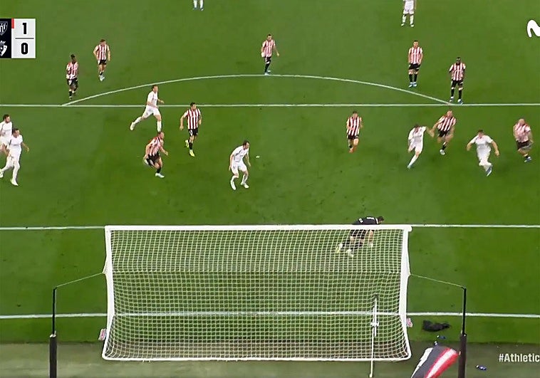 La imagen que deja retratada a la mitad del 'once' del Athletic en el penalti parado por Simón