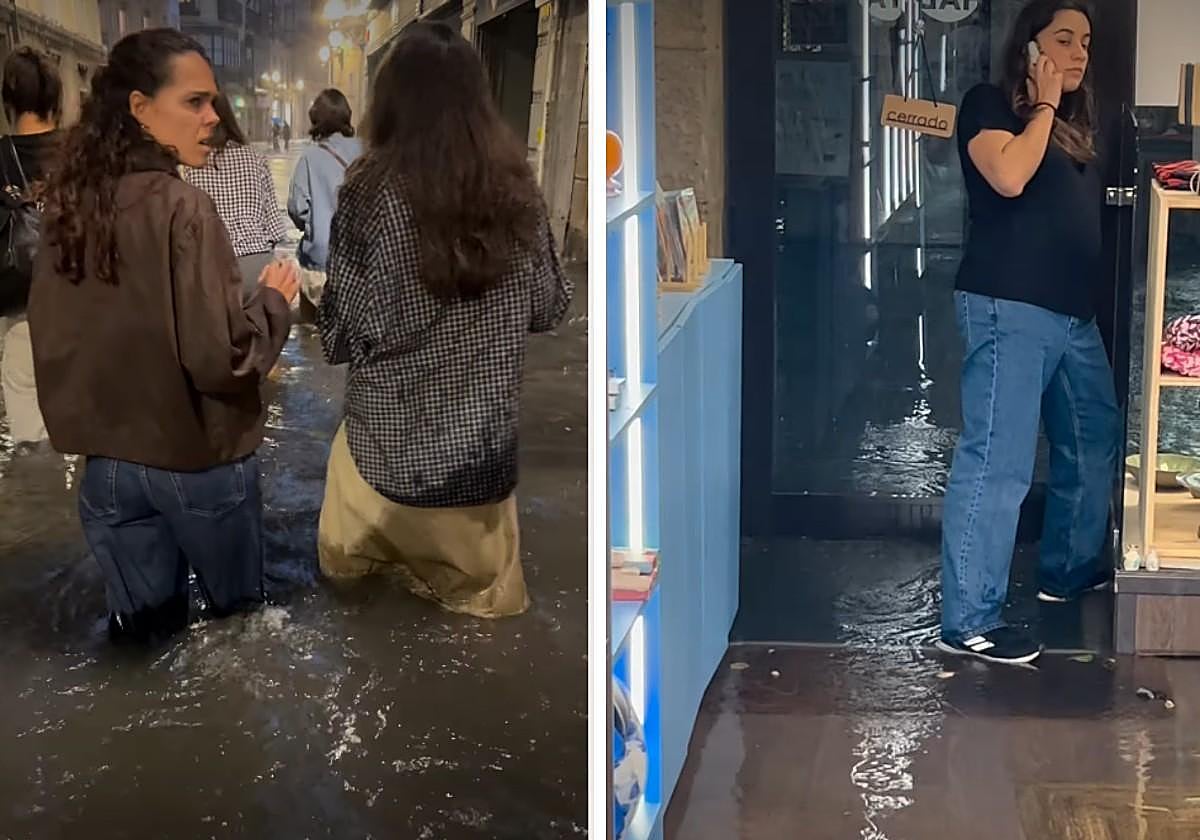 Los momentos de tensión en un local del Casco Viejo por la tromba de agua