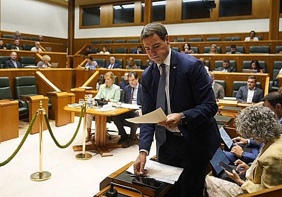 El lehendakari, Imanol Pradales, este viernes en el pleno de control en el Parlamento vasco.