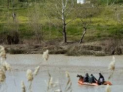 Efectivos de la Guardia Civil y un perro adiestrado a bordo de una zódiac rastrean en el río Guadalquivir el cuerpo de la joven sevillana Marta del Castillo./ Efe