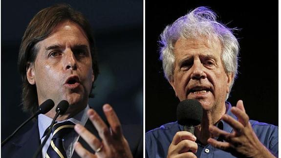 El candidato del Partido Nacional, Luis Lacalle Pou (izq.), y el del Frente Amplio, Tabare Vázquez.