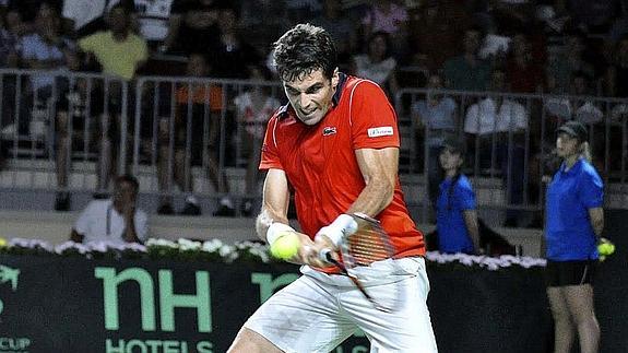 Andújar, durante el partido ante Rublev. 