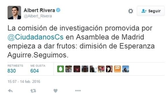 Podemos y Ciudadanos se apuntan el tanto por la dimisión de Aguirre