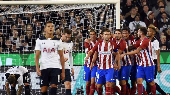 Jugadores del Atlético de Madrid celebran un gol. 