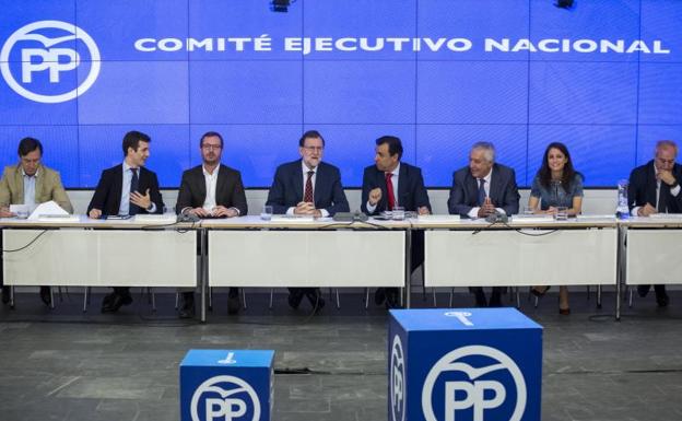 Rajoy preside el Comité Ejecutivo del Partido Popular hoy en Génova. 