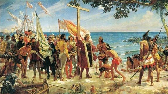 'Primer homenaje a Cristóbal Colón' , óleo de José Garnelo y Alda. 