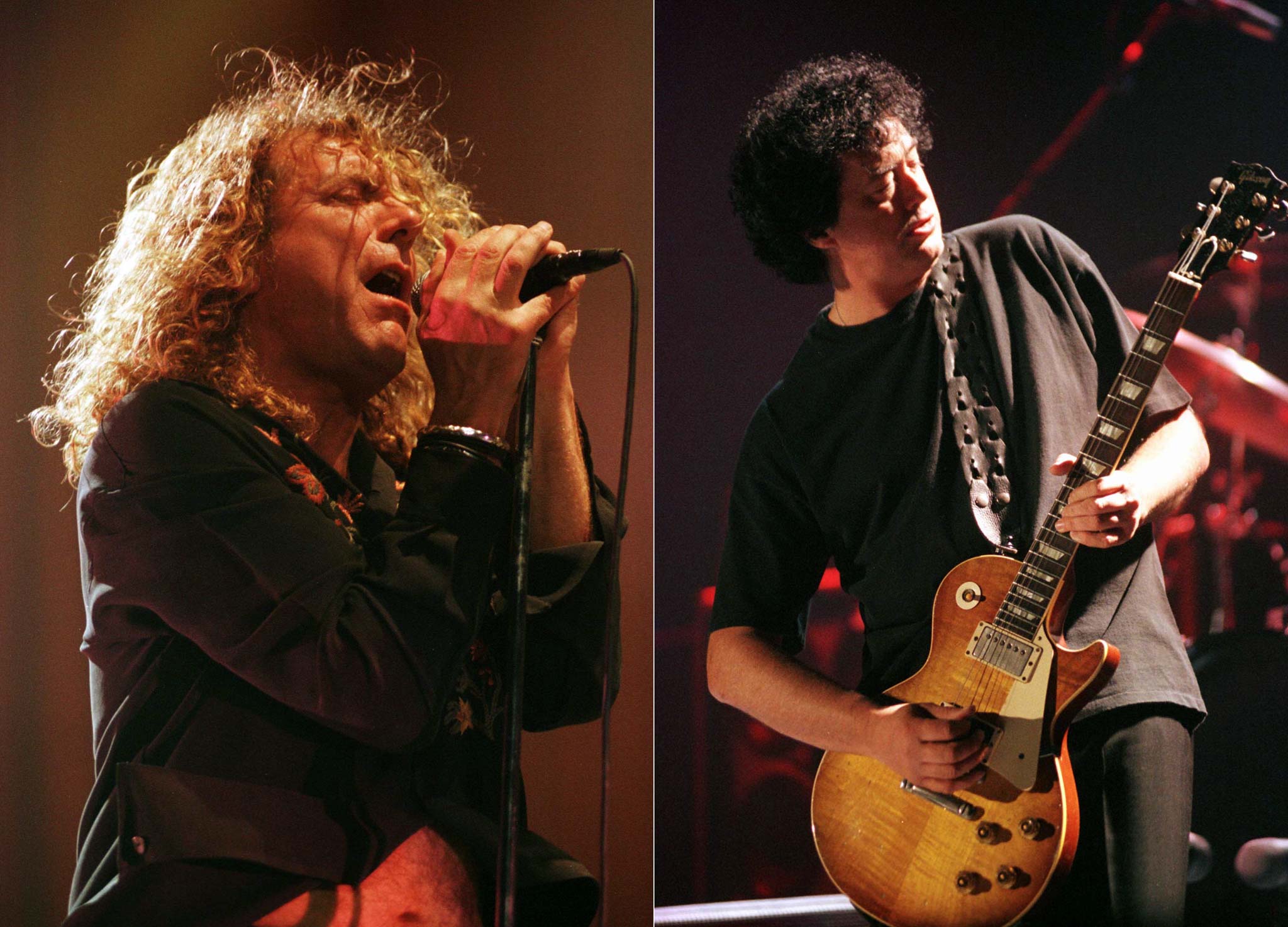 Jimmy Page y Robert Plant, en una actuación en Bucarest en 1998.