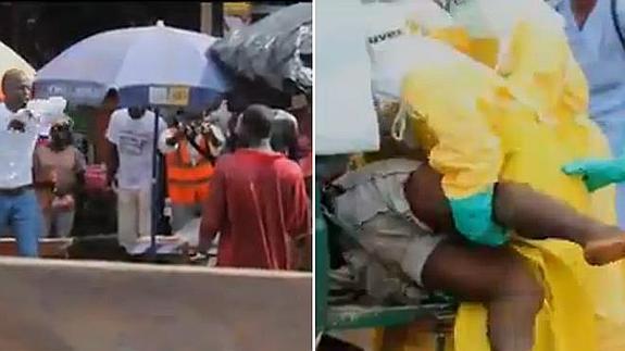 El hombre de la camiseta roja es obligado a volver al hospital.