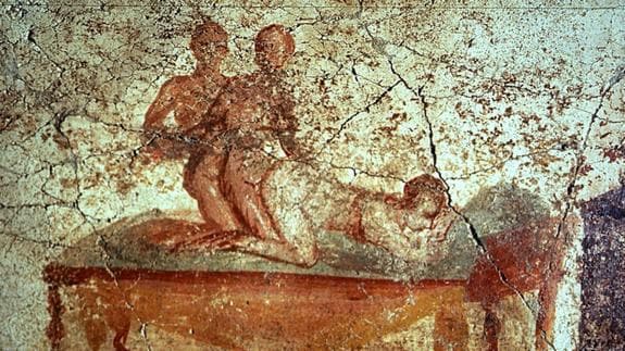Un ejemplo de las pinturas eróticas restauradas en las termas de Pompeya. 