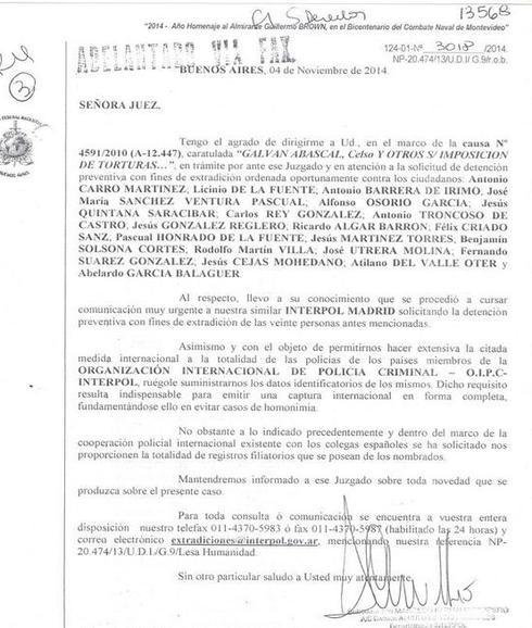 Comunicación de la Interpol argentina. 