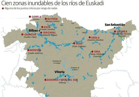 Cien zonas inundables de los ríos del País Vasco.