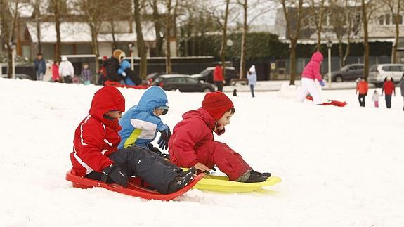 varios niños se divierten en la nieve.