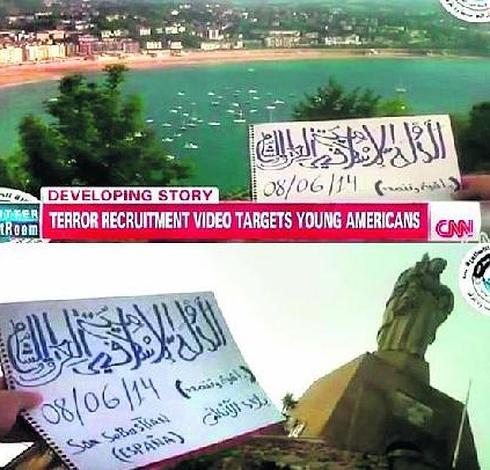 Vista de los carteles que aparecieron en verano en San Sebastián en apoyo del Estado Islámico.