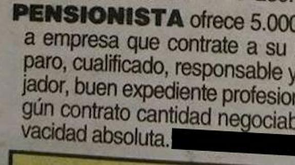 El anuncio aparecido el 28 de septiembre en un periódico aragonés.