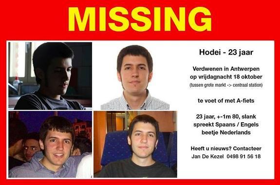 El cartel de búsqueda de Hodei Egiluz en Amberes.